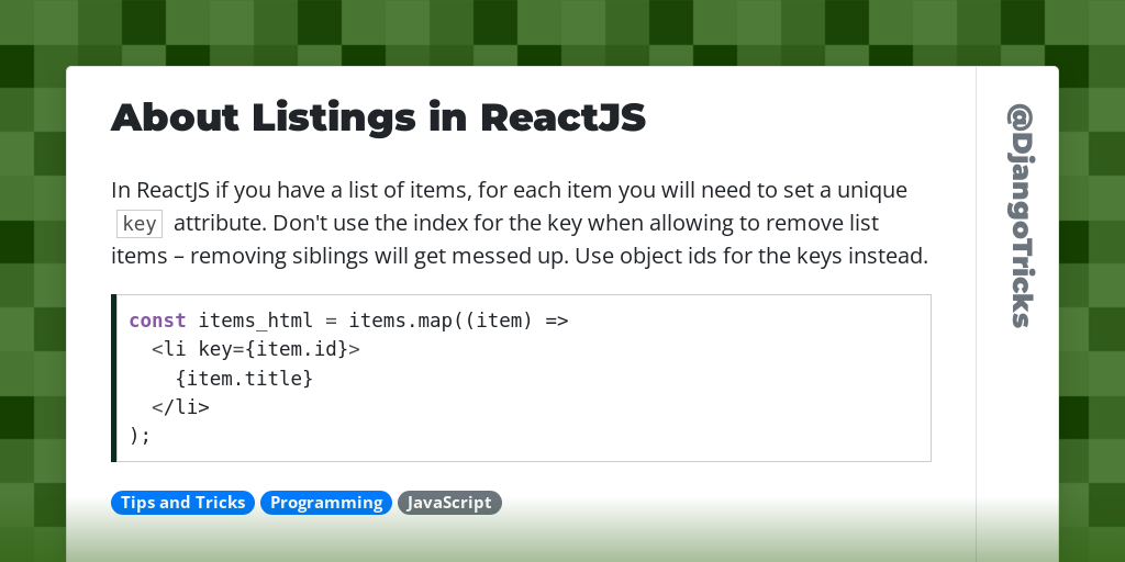 About Listings in ReactJS