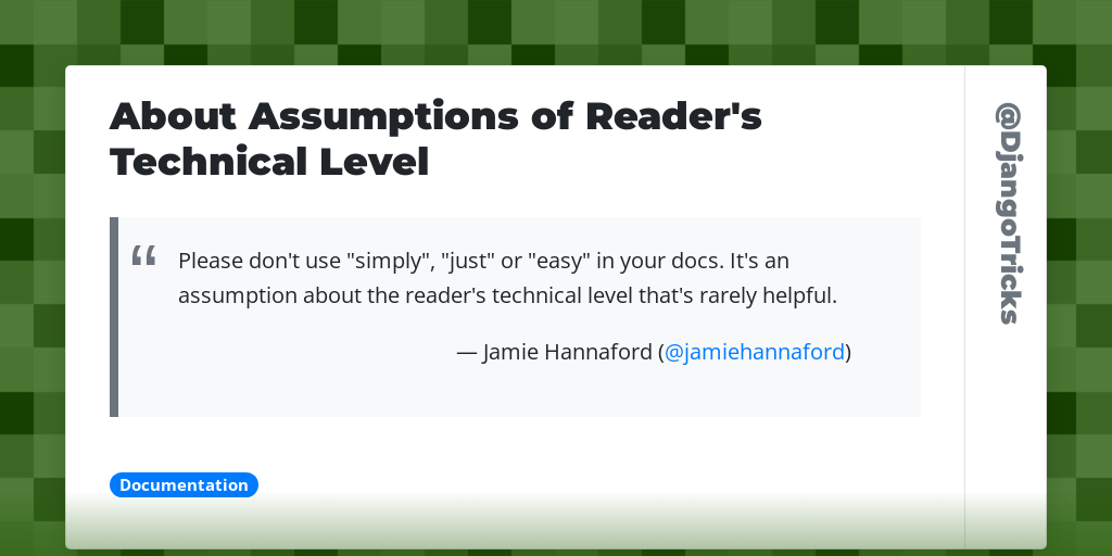 About Assumptions of Reader's Technical Level