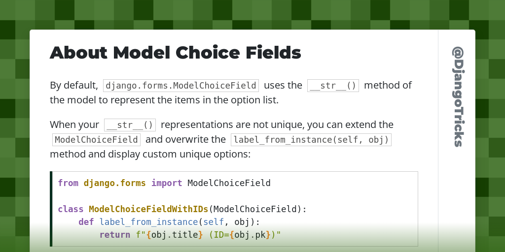 About Model Choice Fields