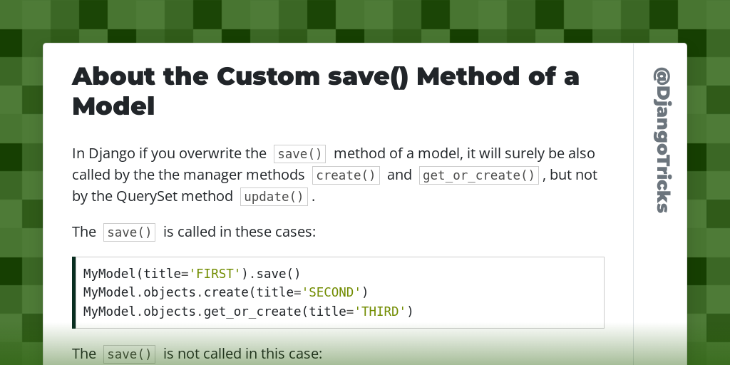 About the Custom save() Method of a Model