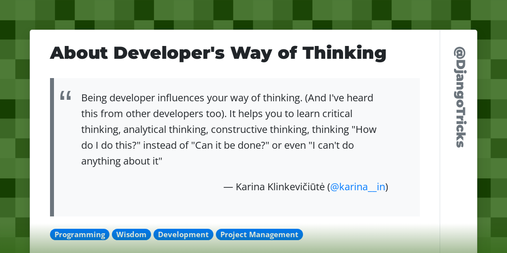 About Developer's Way of Thinking