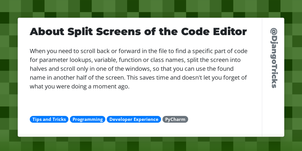 About Split Screens of the Code Editor