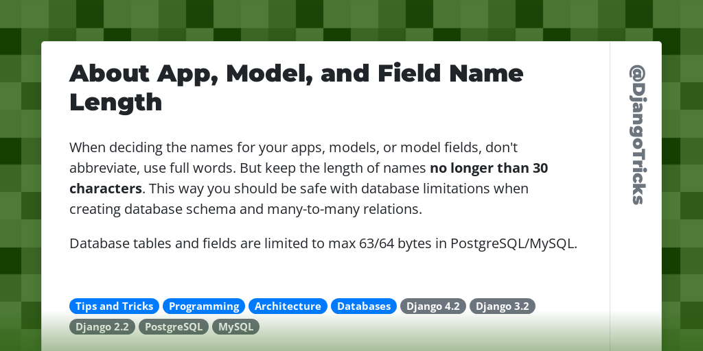 About App, Model, and Field Name Length