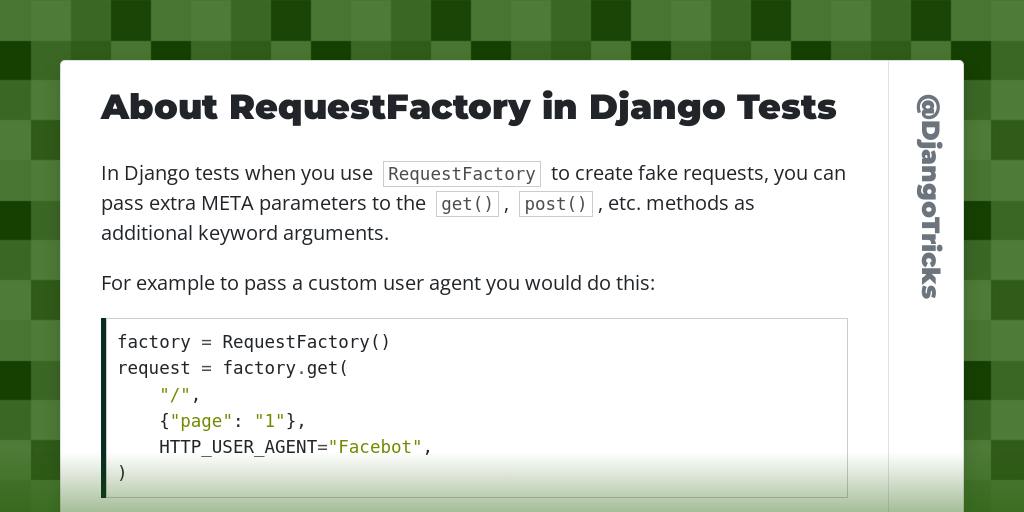 About RequestFactory in Django Tests