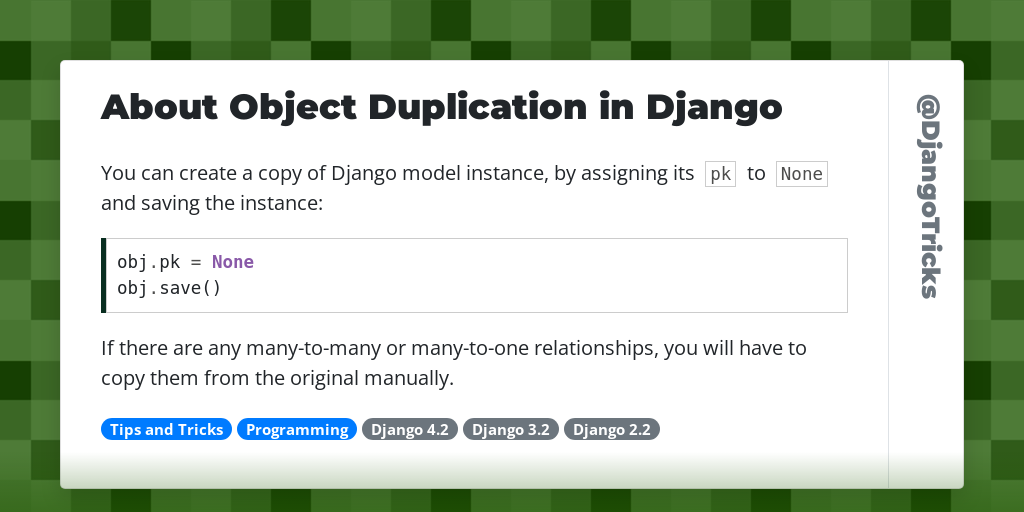 About Object Duplication in Django