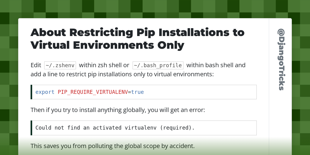 About Restricting Pip Installations to Virtual Environments Only