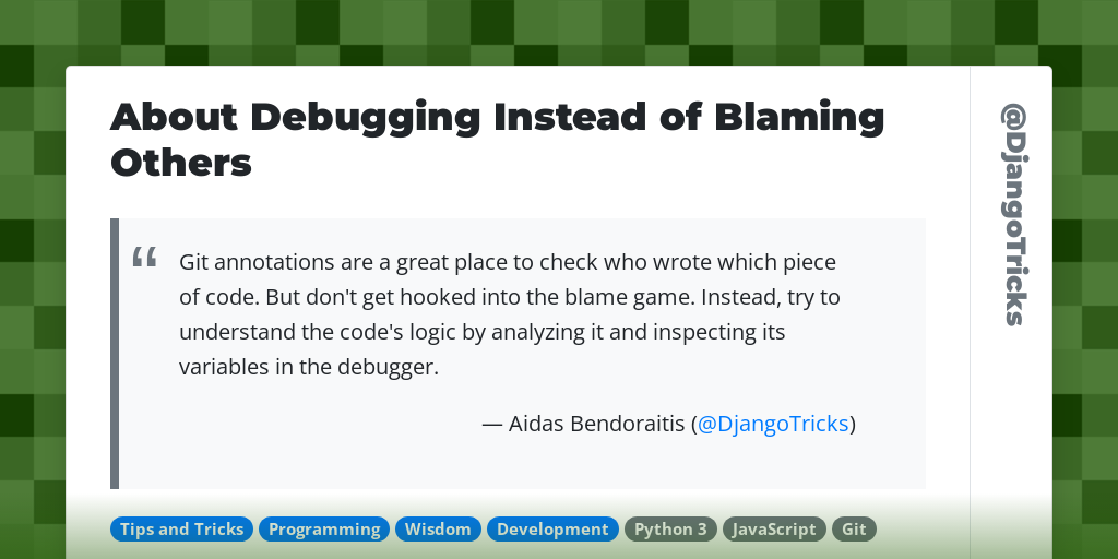 About Debugging Instead of Blaming Others