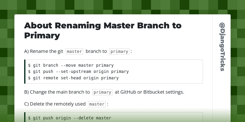 About Renaming Master Branch to Primary