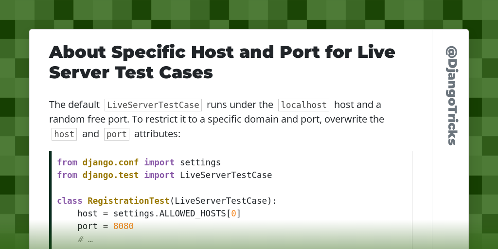 About Specific Host and Port for Live Server Test Cases