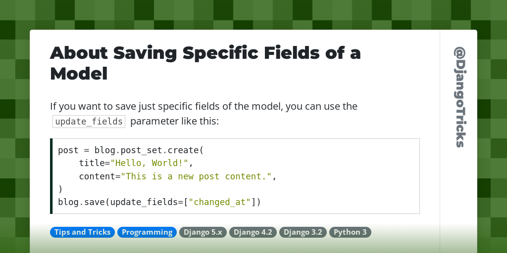 About Saving Specific Fields of a Model