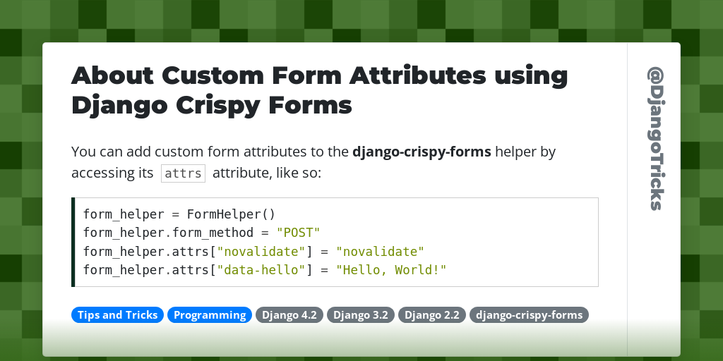 About Custom Form Attributes using Django Crispy Forms