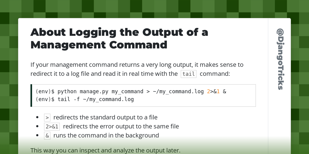 About Logging the Output of a Management Command