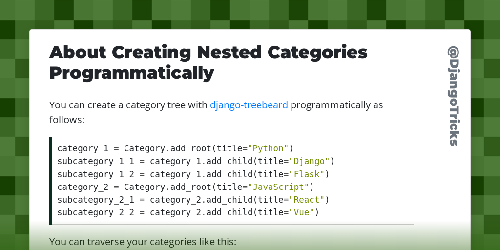 About Creating Nested Categories Programmatically