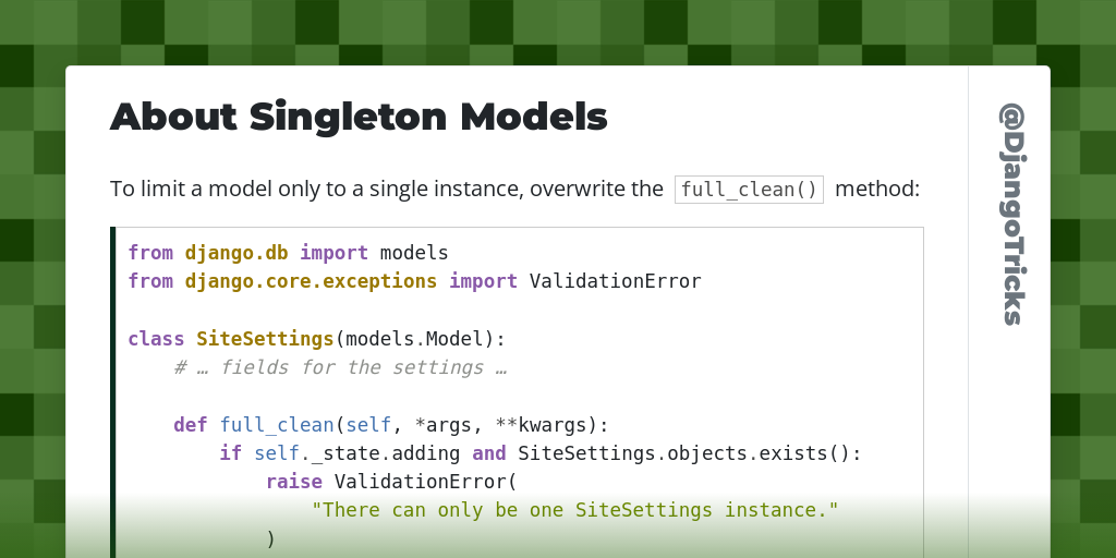 About Singleton Models