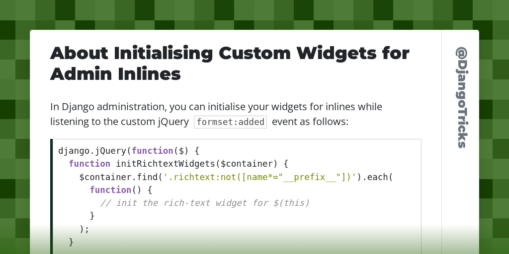 About Initialising Custom Widgets for Admin Inlines