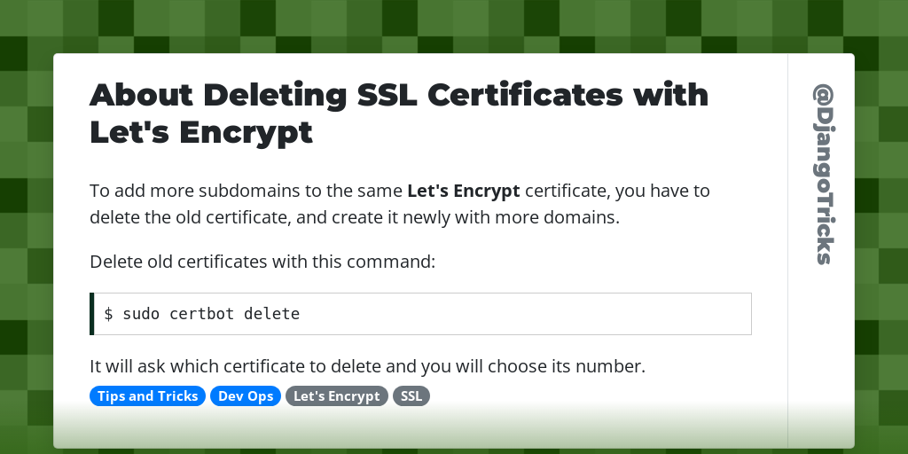 About Deleting SSL Certificates with Let's Encrypt