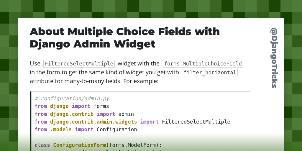 About Multiple Choice Fields With Django Admin Widget - DjangoTricks