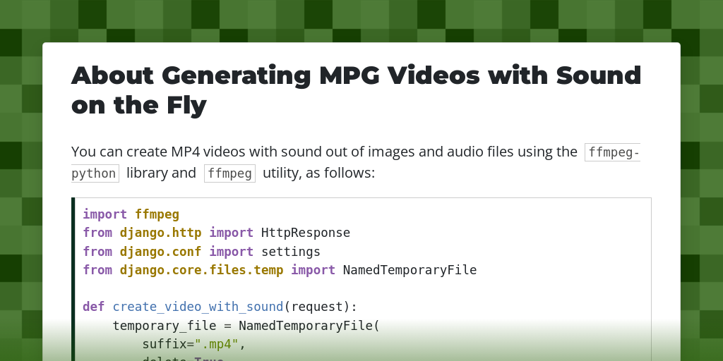 About Generating MPG Videos with Sound on the Fly