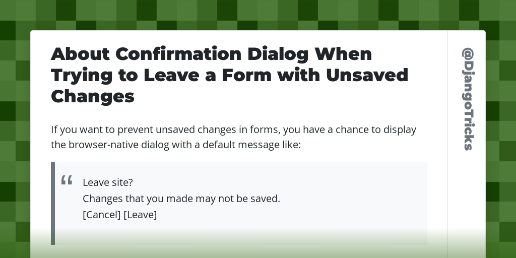 About Confirmation Dialog When Trying to Leave a Form with Unsaved Changes