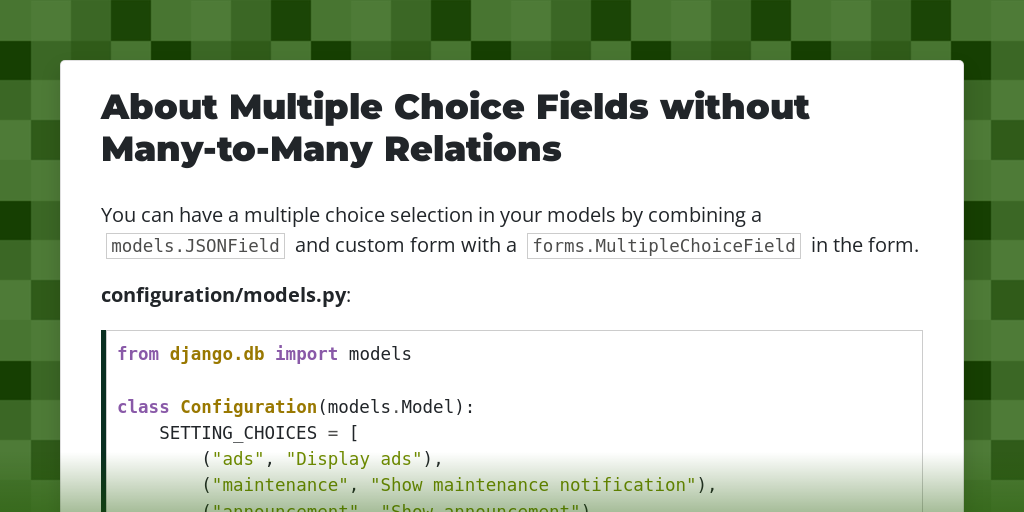 About Multiple Choice Fields without Many-to-Many Relations