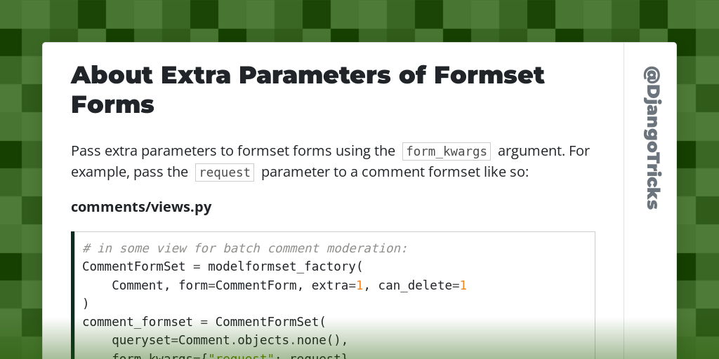 About Extra Parameters of Formset Forms