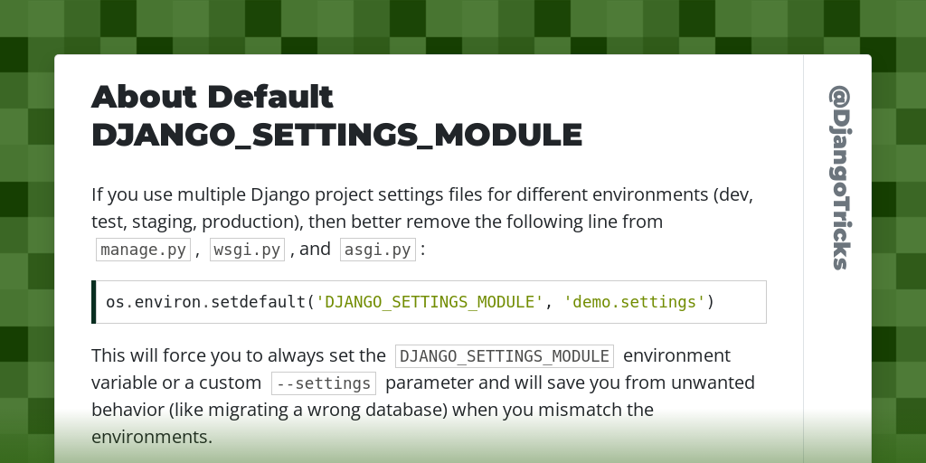 About Default DJANGO_SETTINGS_MODULE