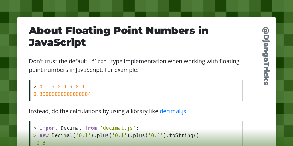  • About Floating Point Numbers in JavaScript