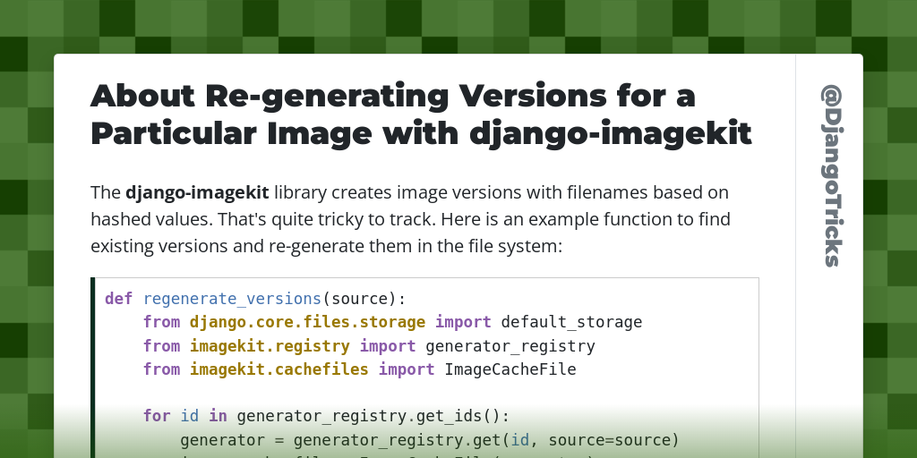 About Re-generating Versions for a Particular Image with django-imagekit