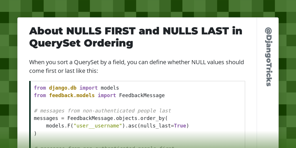 About NULLS FIRST and NULLS LAST in QuerySet Ordering