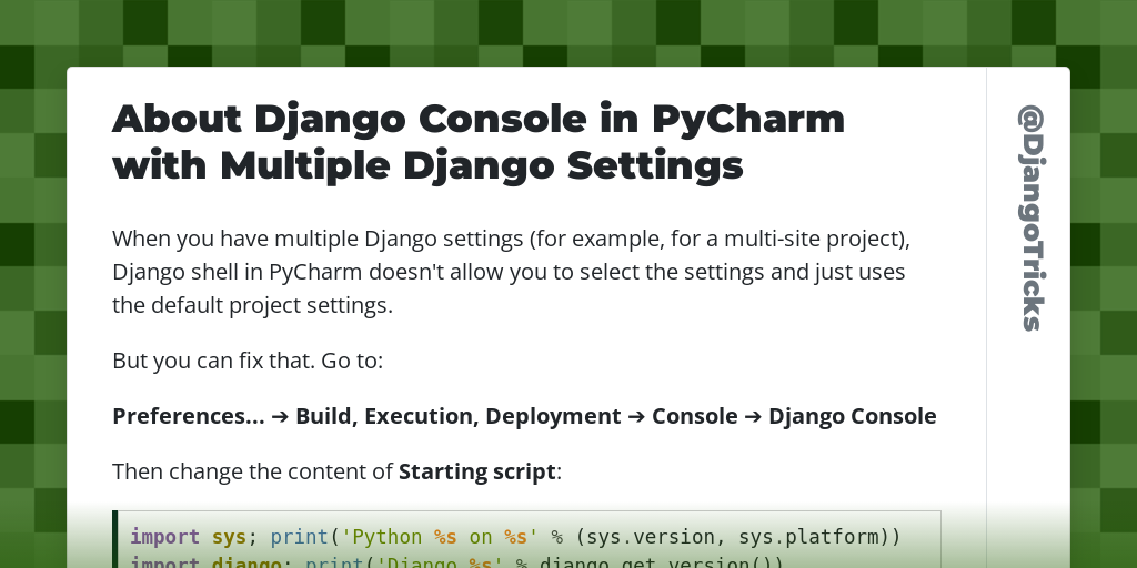 About Django Console in PyCharm with Multiple Django Settings