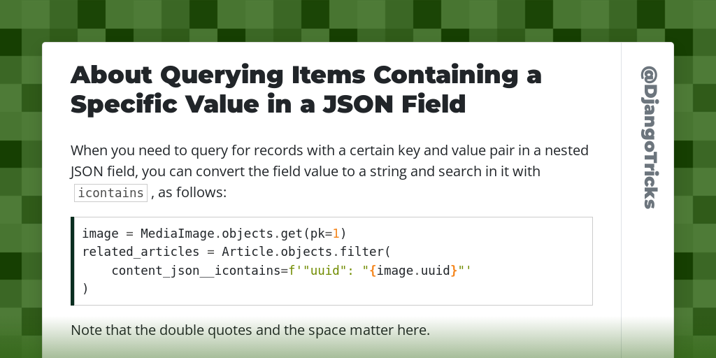 About Querying Items Containing a Specific Value in a JSON Field