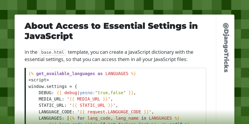 About Access to Essential Settings in JavaScript