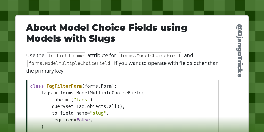 About Model Choice Fields using Models with Slugs