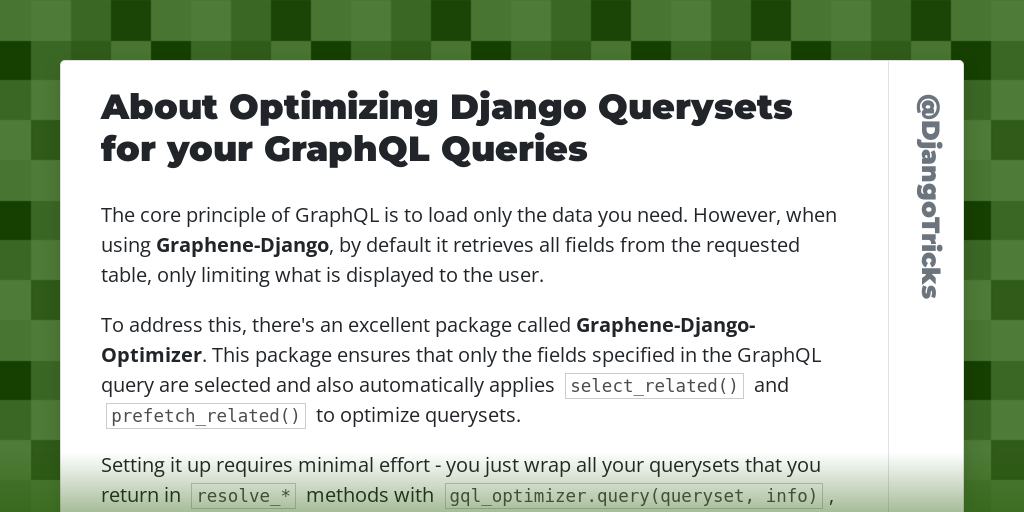 About Optimizing Django Querysets for your GraphQL Queries