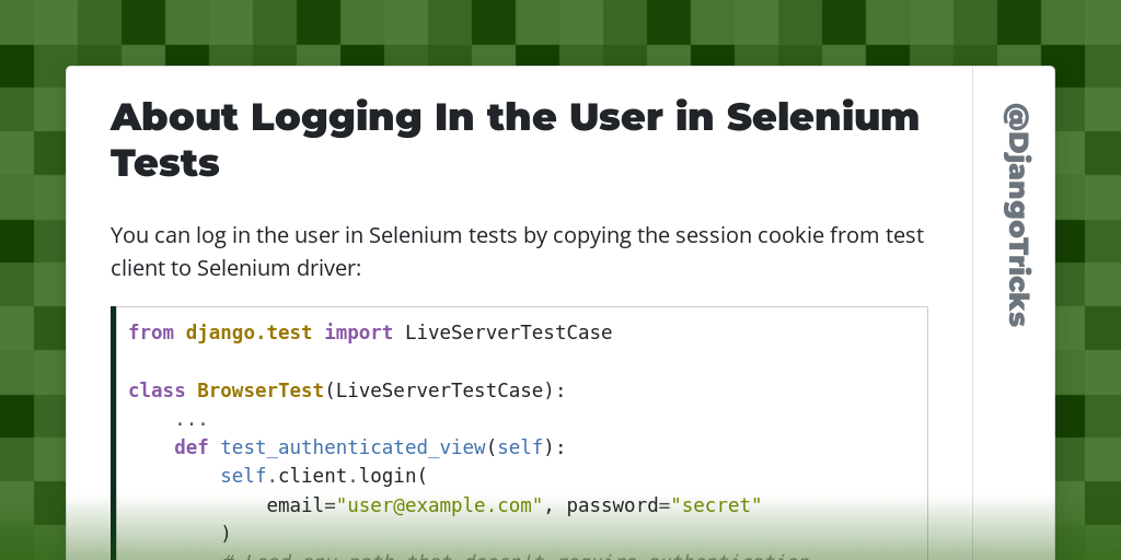 About Logging In the User in Selenium Tests