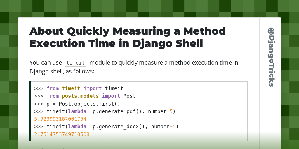 About Quickly Measuring a Method Execution Time in Django Shell