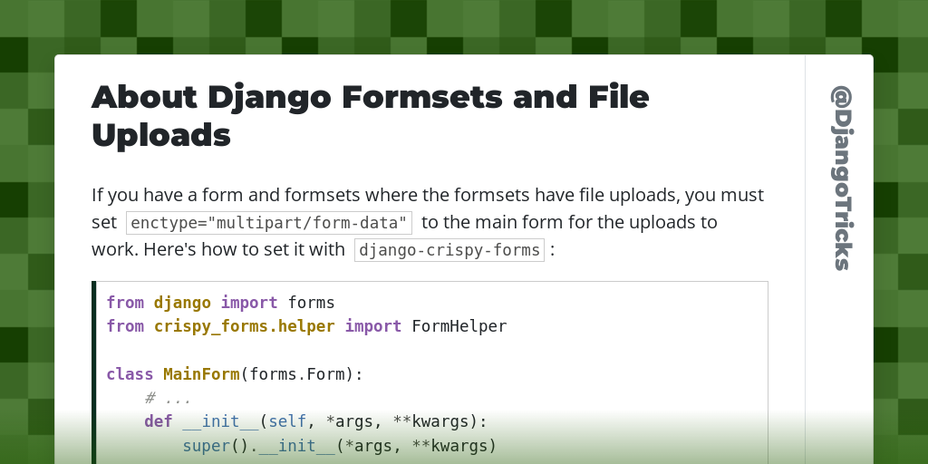 About Django Formsets and File Uploads