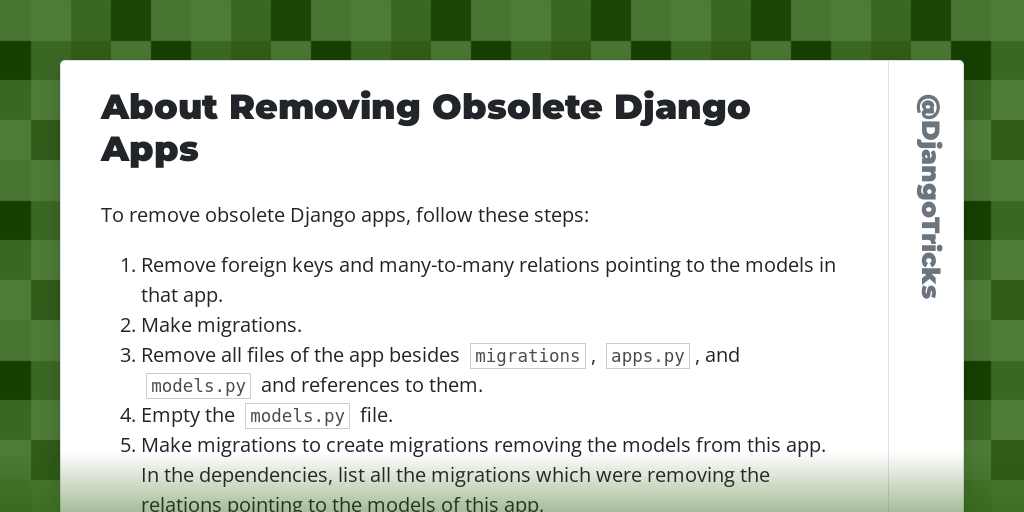 About Removing Obsolete Django Apps