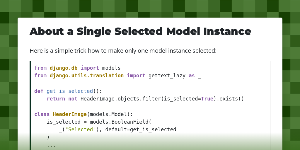 About a Single Selected Model Instance