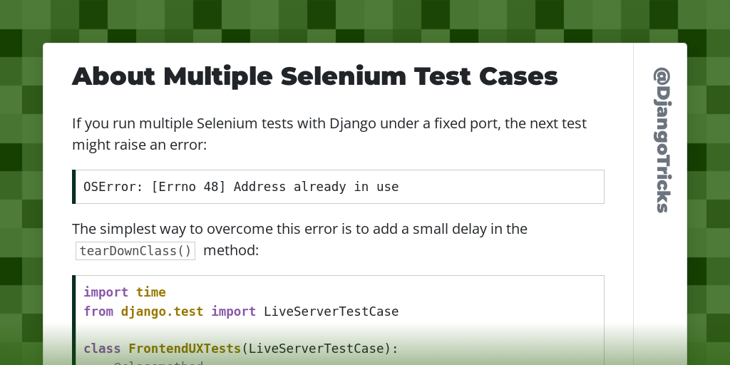 About Multiple Selenium Test Cases