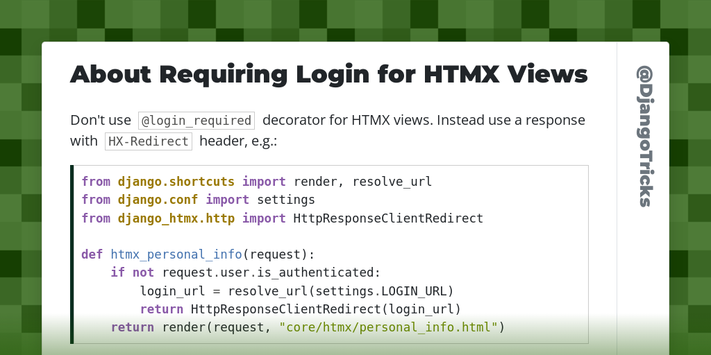 About Requiring Login for HTMX Views