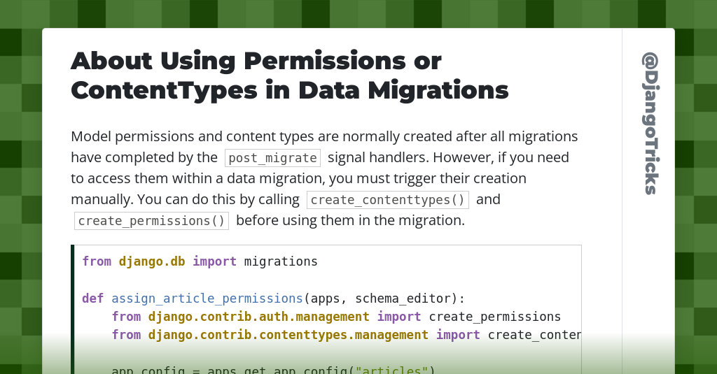 About Using Permissions or ContentTypes in Data Migrations